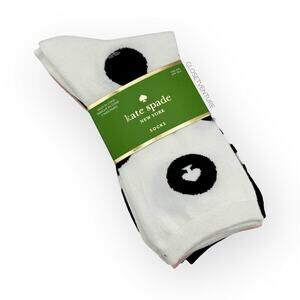 Kate Spade New York White Black Pink Polka Dot Striped Crew Socks Women’s OS
